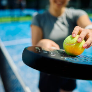 Close up of athletic woman with paddle tennis rack 2024 12 13 18 33 15 utc